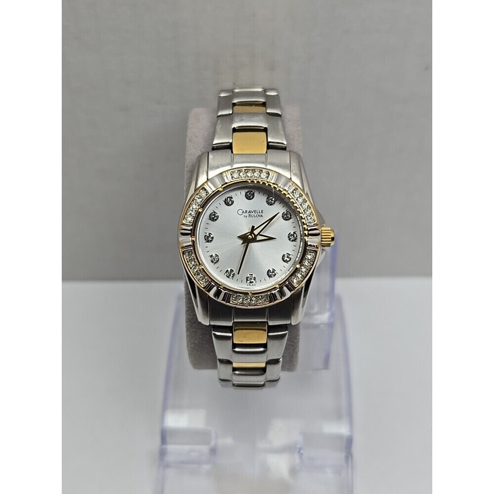 Caravelle by Bulova Gold Silver Two Tone Crystal Petite Dress Watch New Battery
